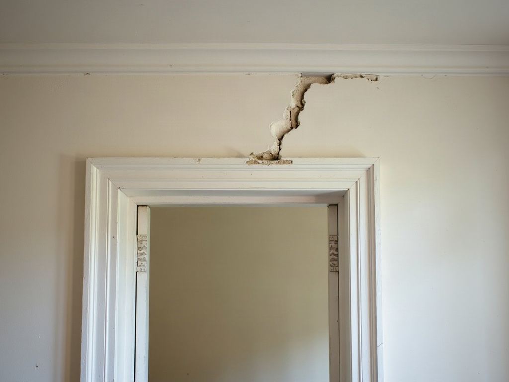 internal doorway with a diagonal plaster crack above